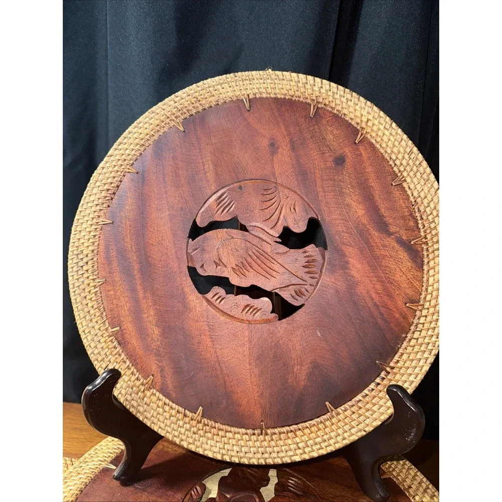 Handmade Wooden Placemat carved fish/flowers/bird handmade in Indonesia